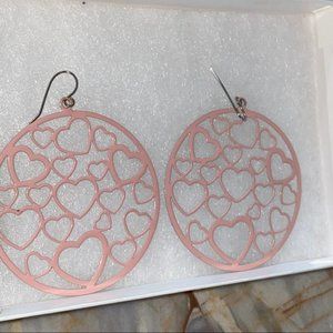 Beautiful Round Hoop Heart Earrings Light Pink